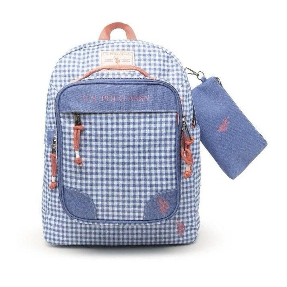 U.S. Polo Assn. Girls' 16" Gingham Backpack & Lunch Box Set, Periwinkle